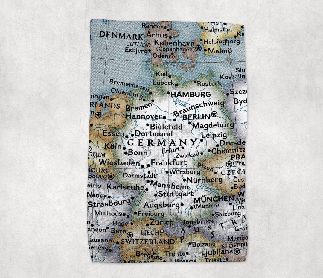 Germany Map Tea Towel Germany Map Kitchen Towel Germany Dish Towel