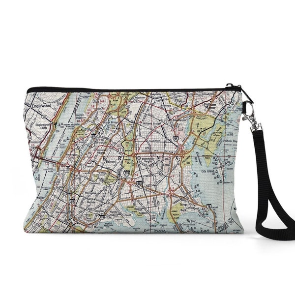 Bronx Map Pouch - Bronx Gift - Bronx Wristlet - Bronx Wedding - Bronx Bridesmaid Gift - Bronx Travel Pouch - Bronx Makeup Bag