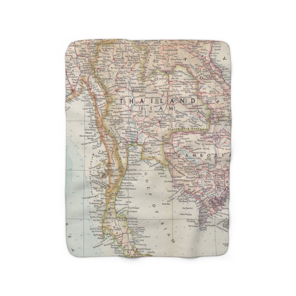 Thailand Map Fleece Blanket Thailand Map Blanket Thailand Etsy