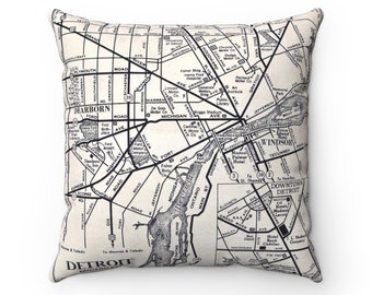 Detroit Map Pillow - Detroit Pillow - Detroit Housewarming Gift - Detroit Wedding Gift - Detroit Realtor - Detroit Michigan - Detroit Airbnb