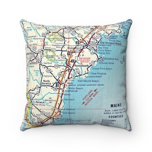 Maine Coast Map Pillow - Ogunquit Pillow - York Pillow - Kennebunk Pillow - Old Orchard Beach Pillow - Housewarming Gift