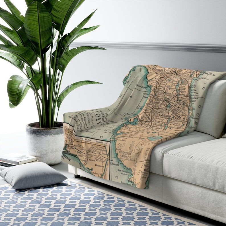 Florida Map Fleece Blanket Florida Map Blanket Florida Etsy