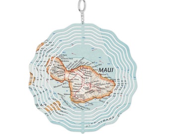Maui Map Garden Spinner - Maui Wind Spinner - Maui Garden Decor - Maui Airbnb Decor - Maui Garden Spinner - Maui Yard Art