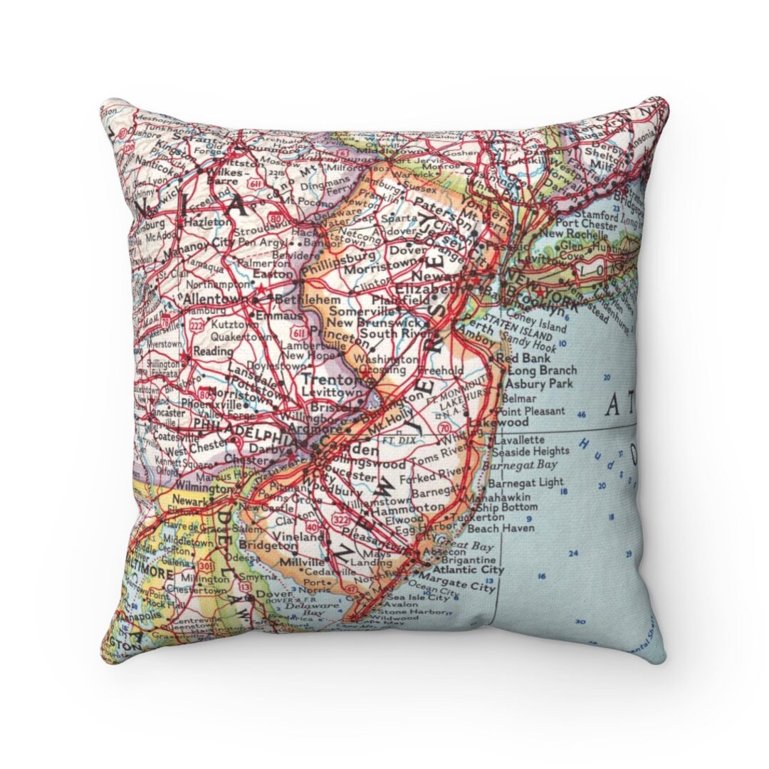 New Jersey Vintage Map Pillow New Jersey Pillow New Jersey Etsy