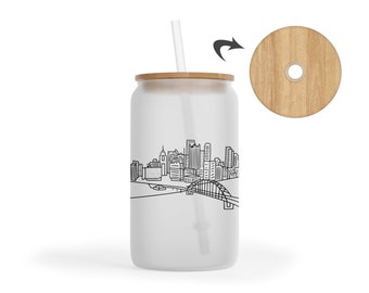 Pittsburgh Pennsylvania - Pittsburgh Frosted Glass Tumbler - Pittsburgh Iced Coffee Mug - Pittsburgh Skyline - Pittsburgh Gift