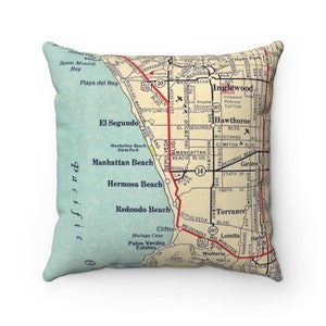 Manhattan Beach California Vintage Map Pillow - Manhattan Beach Pillow - AirBnB Decor - Housewarming Gift - Manhattan Beach Realtor