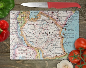 Tanzania Map Cutting Board - Tanzania Map Charcuterie Board - Tanzania Cheese Board - Tanzania Kitchen Decor