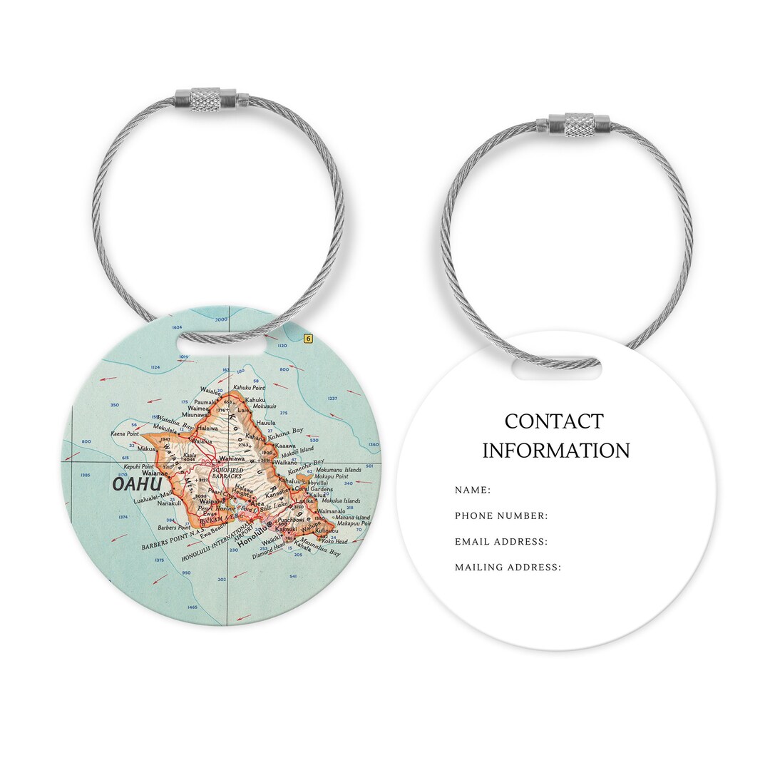 Oahu Hawaii Map Luggage Tag Oahu Travel Gift Oahu Luggage Tag Oahu