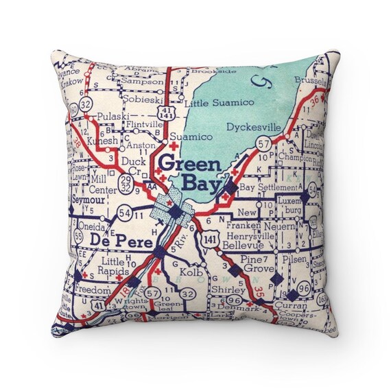 Green Bay Wisconsin Map Pillow Green Bay Pillow Green Bay Etsy