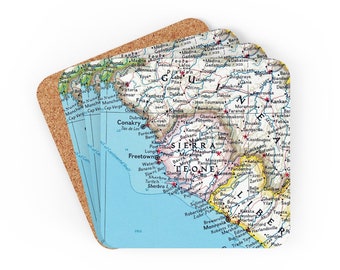 Sierra Leone Map Coaster Set - Sierra Leone Coasters - Sierra Leone Gift - Sierra Leone Map - Airbnb Decor - Housewarming Gift