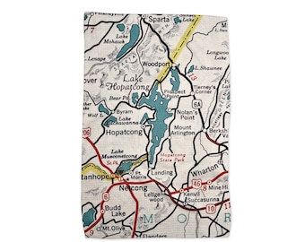 Lake Hopatcong New Jersey Map Tea Towel - Lake Hopatcong Kitchen Towel - Lake Hopatcong Dish Towel - Lake Hopatcong Airbnb