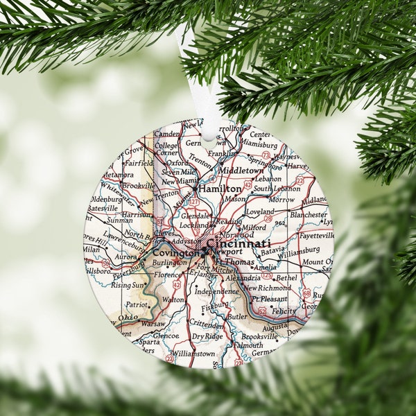 Cincinnati Map Ornament - Cincinnati Christmas Ornament - Cincinnati Housewarming Gift - Cincinnati Christmas - Cincinnati Realtor Gift