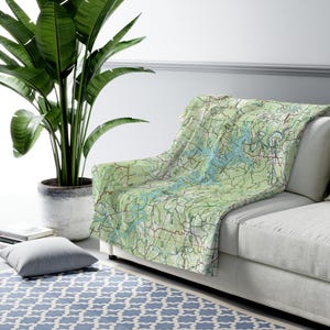 Bull Shoals Lake Map Fleece Blanket 50x60" Soft Throw Personalized Lake House Decor or Ozarks Gift