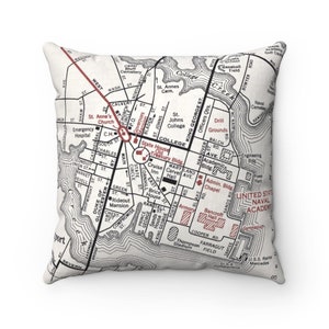 Annapolis Map Pillow US Naval Academy Pillow Annapolis Housewarming Gift Graduation Gift Airbnb Decor image 1