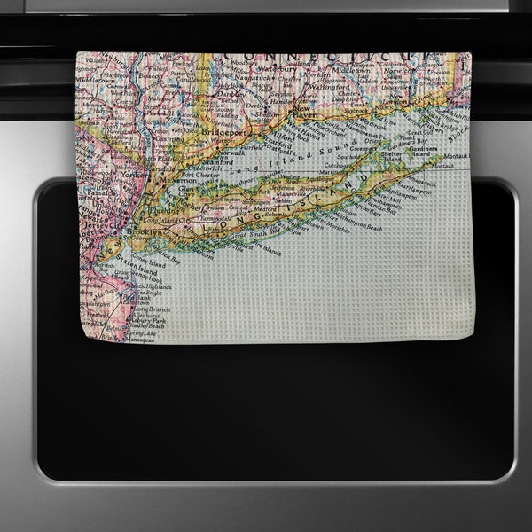 Long Island New York Map Tea Towel - Long Island Kitchen Towel - Long Island Dish Towel - Long Island Realtor Gift - Long Island Airbnb