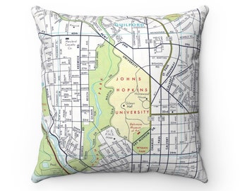 Johns Hopkins University Map Pillow - Johns Hopkins Pillow - Johns Hopkins Gift - Housewarming Gift - Wedding Gift - Graduation Gift