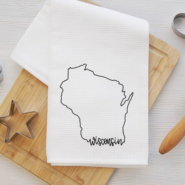 Wisconsin Tea Towel - Wisconsin Kitchen Towel - Wisconsin Dish Towel - Wisconsin Housewarming - Wisconsin Airbnb - Wisconsin Closing Gift