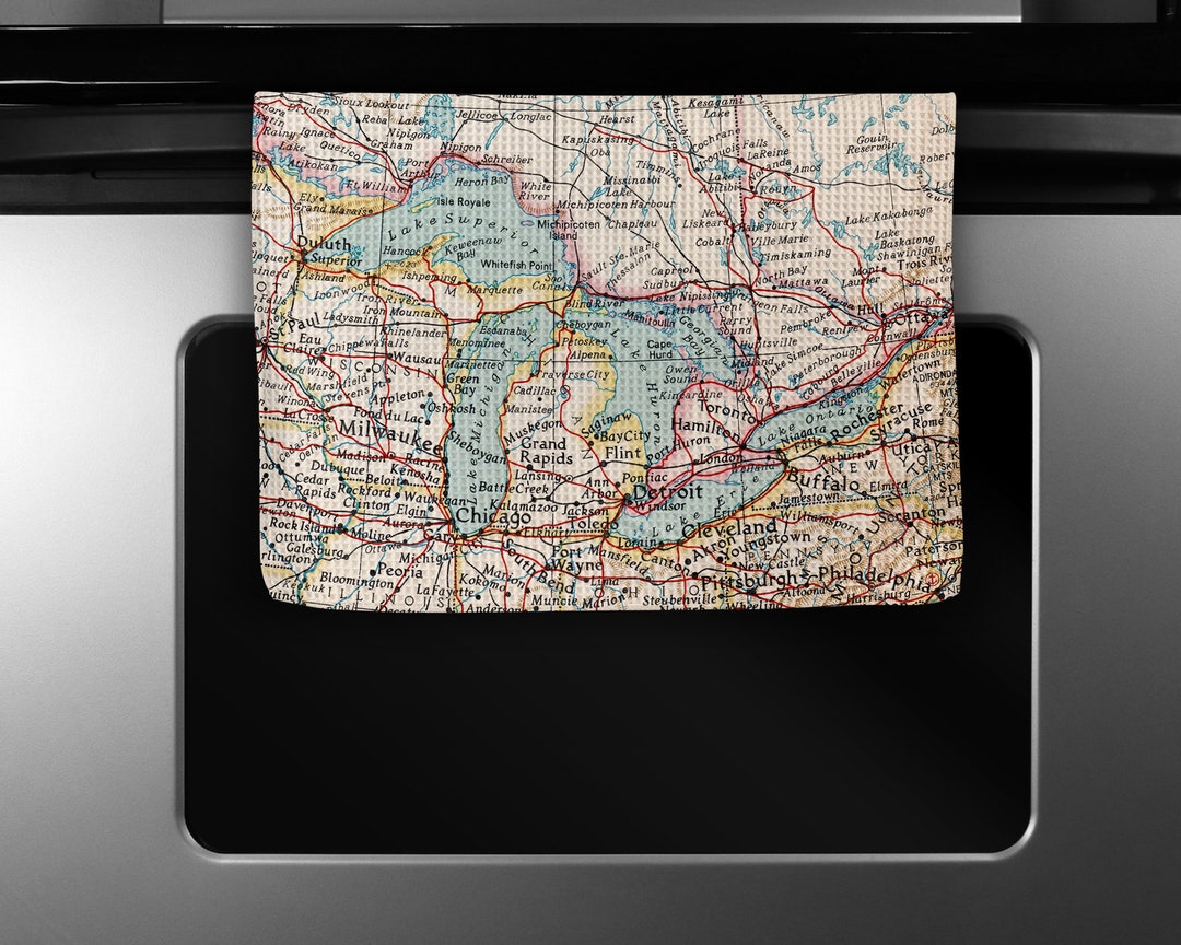 Great Lakes Map Tea Towel Great Lakes Kitchen Towel Great Lakes Dish