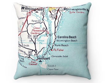 Carolina Beach Map Pillow - Kure Beach Map Pillow - Housewarming Gift - Beach House Pillow - Airbnb Decor