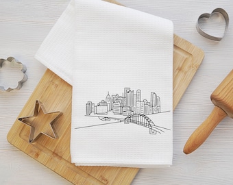 Pittsburgh Tea Towel - Pittsburgh Kitchen - Pittsburgh Dishtowel - Pittsburgh Housewarming - Pittsburgh Airbnb- Pittsburgh Closing Gift