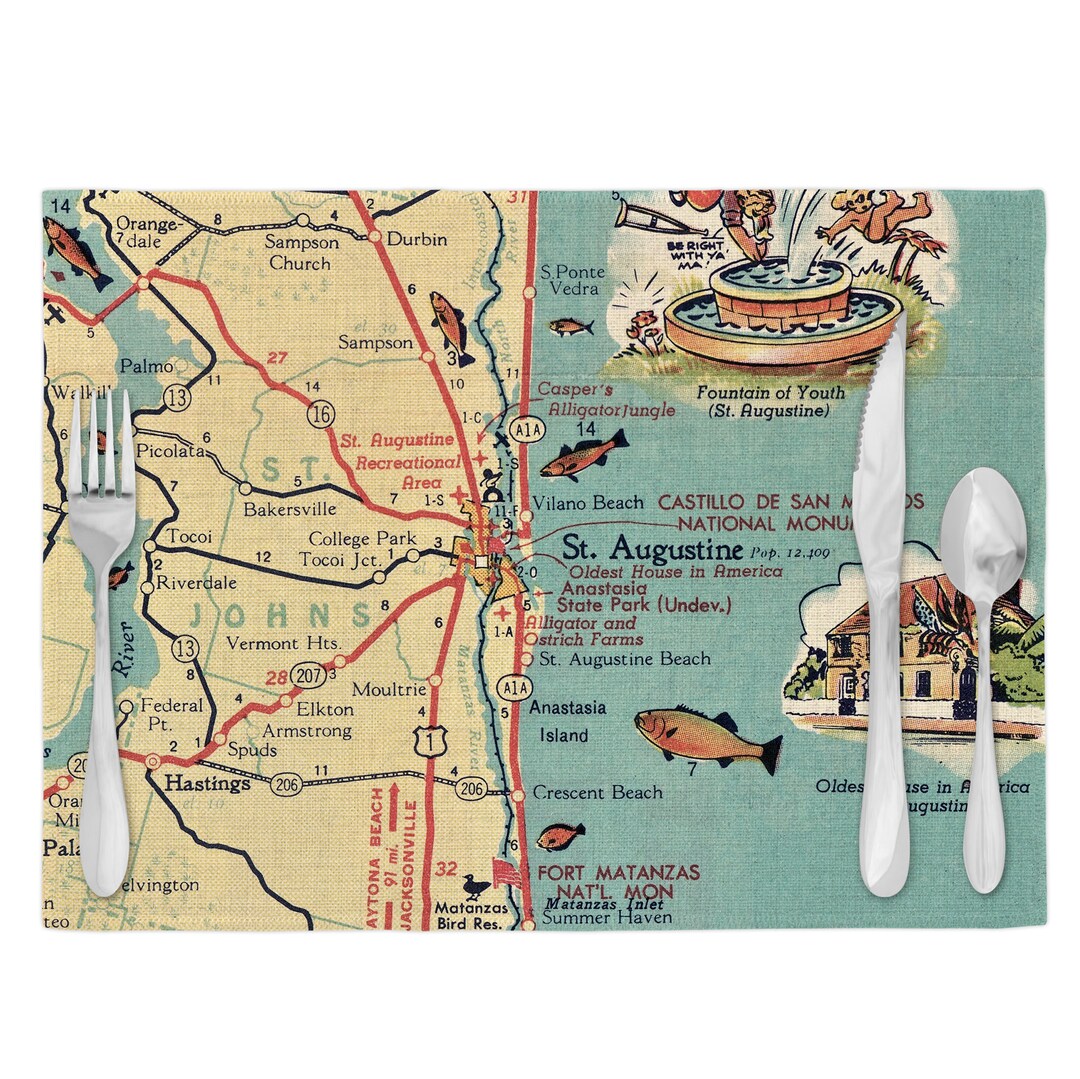 St Augustine Florida Map Placemats St Augustine Placemat Set St
