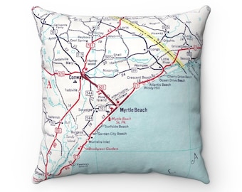 Myrtle Beach Map Pillow - Myrtle Beach Pillow - Myrtle Beach Housewarming Gift - Myrtle Beach Realtor Gift - Myrtle Beach Airbnb