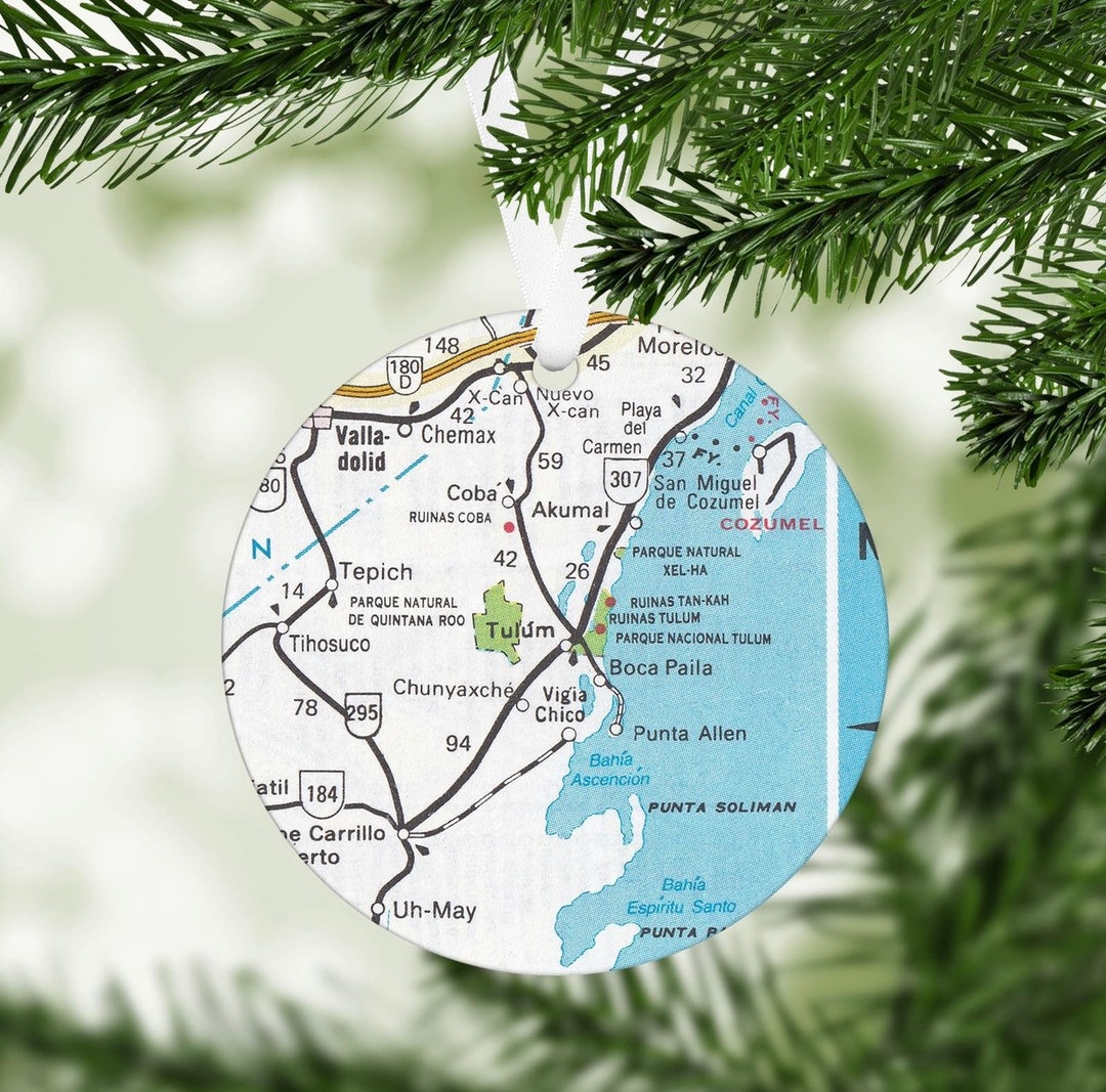Tulum Mexico Map Ornament - Tulum Christmas Ornament - Tulum Gift ...