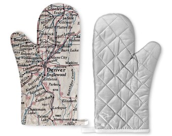 Denver Colorado Map Oven Mitt - Denver Oven Mitt - Denver Pot Holder - Denver Airbnb - Denver Wedding - Denver Housewarming Gift