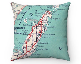 Door County Pillow - Door County Map - Door County Housewarming Gift - Door County Wedding Gift - Door County Realtor - Door County Airbnb