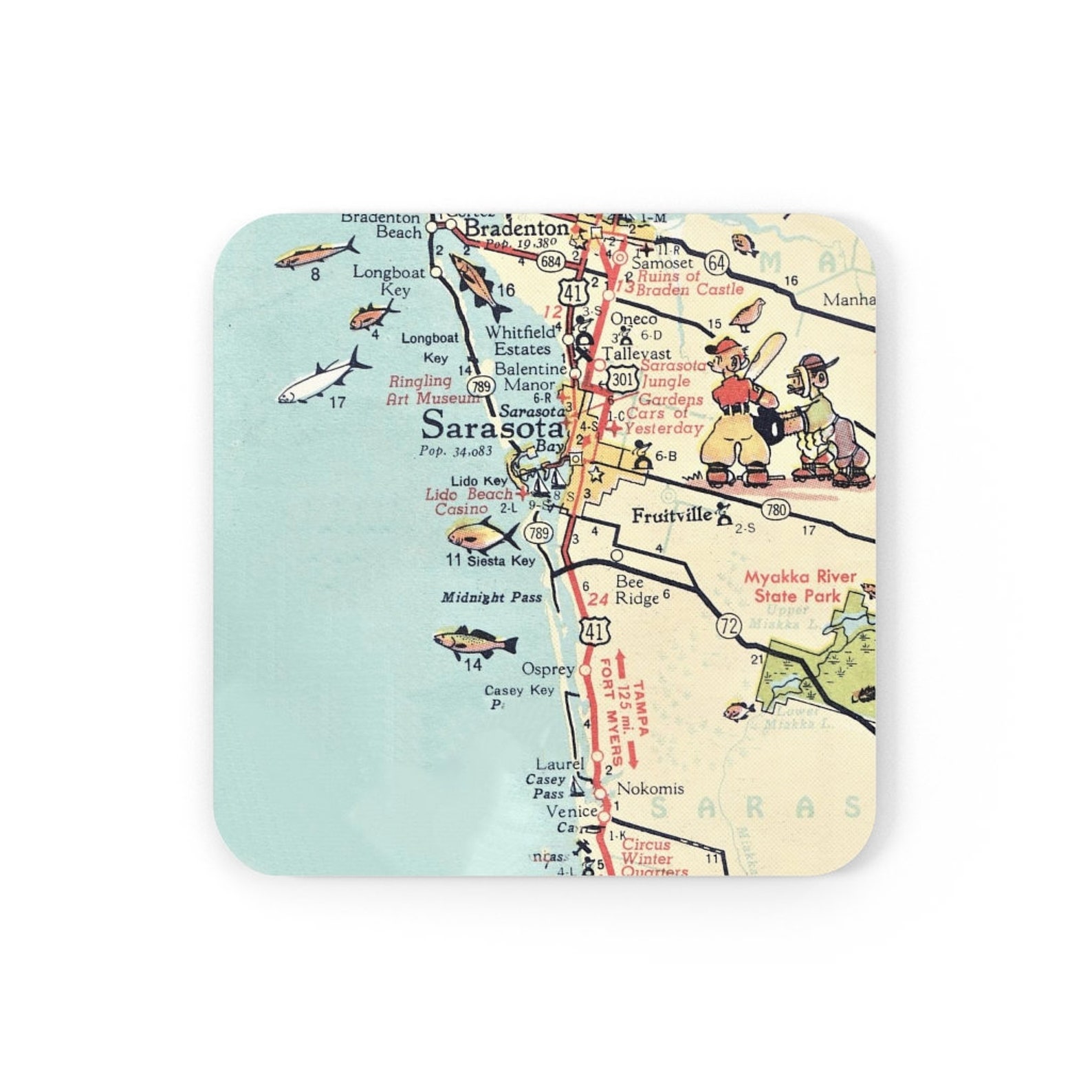 Siesta Key Map Coaster Set Siesta Key Coasters Siesta Key Etsy