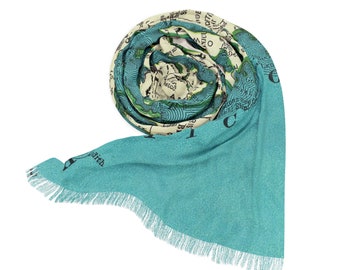 Narragansett Bay Rhode Island Map Scarf - Narragansett Bay Travel Scarf - Narragansett Bay Map Wrap - Narragansett Bay Pashmina