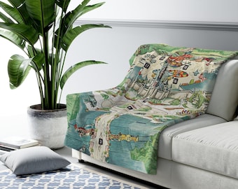 Vintage Disneyland Map Blanket – Soft Fleece Throw with Retro Theme Park Design – Magical Travel Gift – Disney History Home Decor