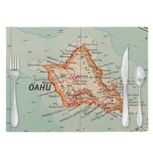 Oahu Hawaii Map Placemats - Oahu Placemat Set - Oahu Airbnb Decor - Oahu Kitchen - Oahu Vacation Rental - Oahu Wedding Gift