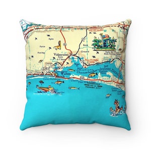 Destin Florida Map Pillow - Emerald Coast Pillow - Destin Airbnb Pillow - Emerald Coast Realtor Gift - Fort Walton Gift - Beach House Pillow