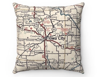 University of Iowa Map Pillow - University of Iowa Pillow - Iowa City Map - Graduation Gift - Wedding Gift - Housewarming Gift