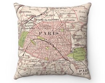 Paris France Map Pillow - Paris Pillow - Paris Study Abroad - Paris Wedding Gift - Paris Housewarming Gift - Paris Decor - Paris Vacation