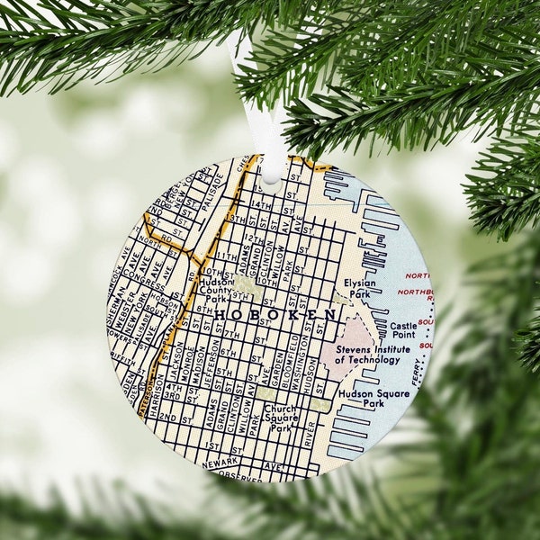 Hoboken New Jersey Map Ornament - Hoboken Ornament - Hoboken Gift - Hoboken Christmas - Hoboken Airbnb