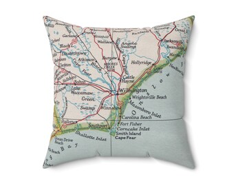 Wilmington North Carolina Map Pillow - Wilmington Pillow - Beach House Pillow - Wilmington Housewarming - Wilmington Airbnb - Wilmington Map