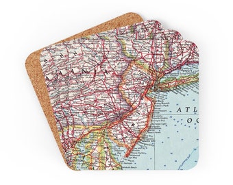 New Jersey Map Coaster Set - New Jersey Coasters - New Jersey Map Gift - New Jersey Airbnb Decor - New Jersey Gift