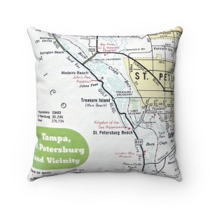 Treasure Island Florida Map Pillow - Treasure Island Realtor Gift - Treasure Island Wedding Gift - Treasure Island Housewarming Gift