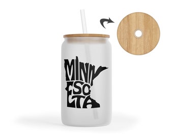 Minnesota Iced Coffee Tumbler - Minnesota Frosted Glass Tumbler - Minnesota Wedding Favor - Minnesota Girls Trip