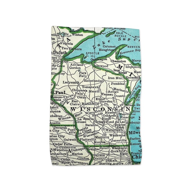 Wisconsin Map Tea Towel - Wisconsin Kitchen Towel - Wisconsin Dishtowel - Wisconsin Map Towel - Wisconsin Airbnb - Wisconsin Closing Gift