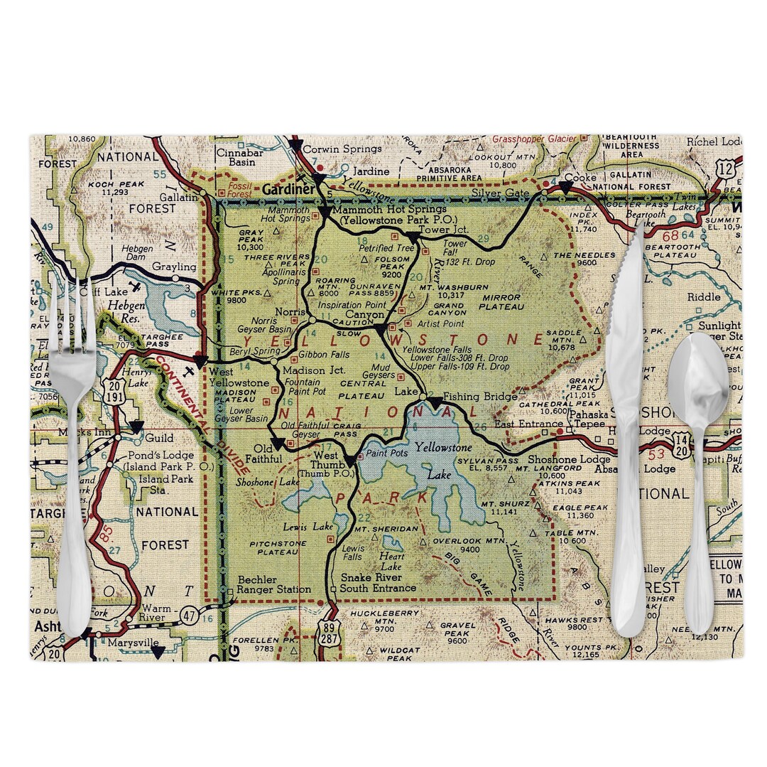 Yellowstone National Park Map Placemats Yellowstone Placemats
