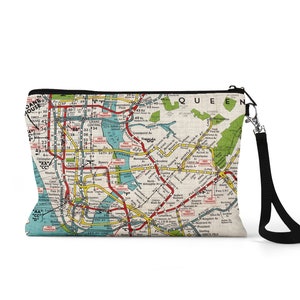 NYC Subway Map Pouch - New York City Map Wristlet - NYC Subway Makeup Bag - New York City Electronics Pouch - NYC Subway Map Pouch