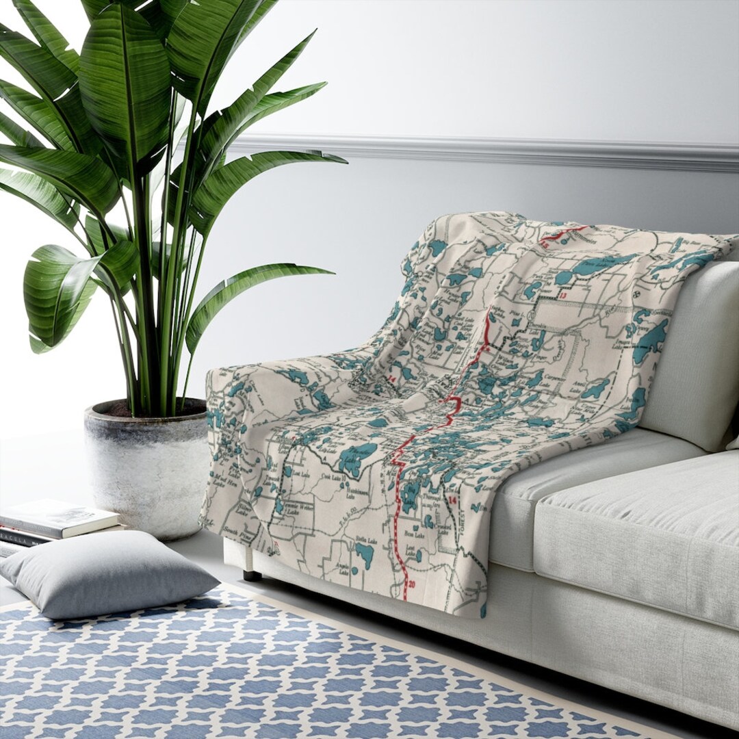 Eagle River Wisconsin Map Fleece Blanket Land O Lakes Map Blanket Eagle