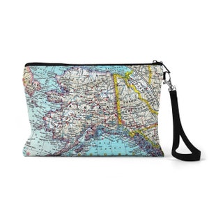 Alaska Map Pouch - Alaska Wristlet - Alaska Travel Pouch - Alaska Bridesmaid - Alaska Electronics Pouch - Alaska Makeup Bag - Alaska Wedding