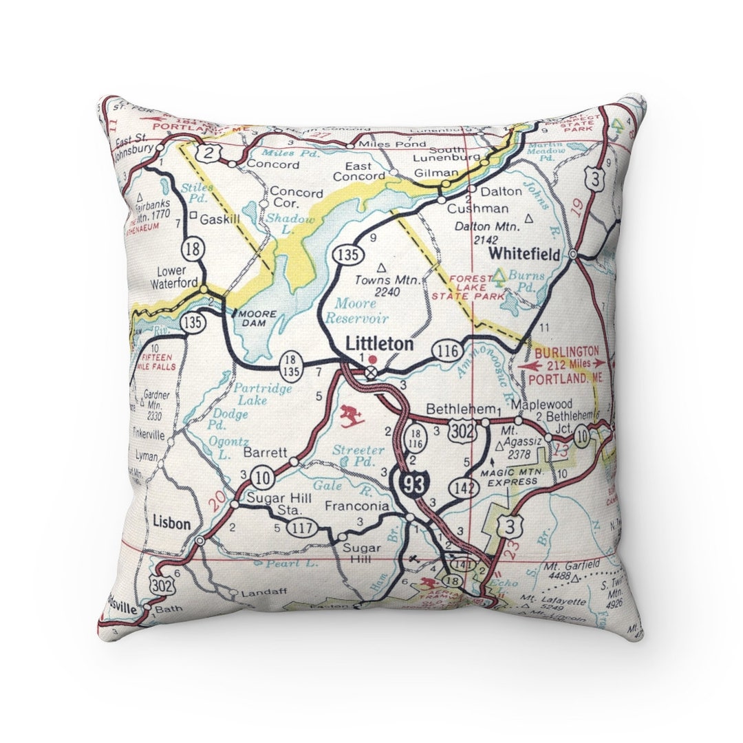 Littleton New Hampshire Map Pillow Littleton Wedding Etsy
