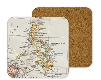 Philippines Map Coaster Set - Philippines Coasters - Map Gift - Philippines Airbnb Decor - Philippines Housewarming Gift