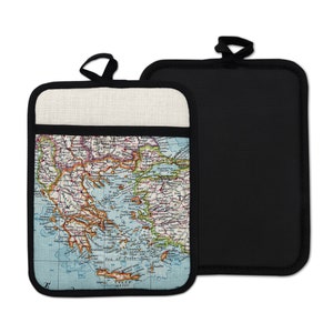Greece Map Hot Pad - Greece Pot Holder - Greece Oven Mitt - Greece Kitchen - Greece Airbnb - Greece Gift - Greece BBQ Mitt
