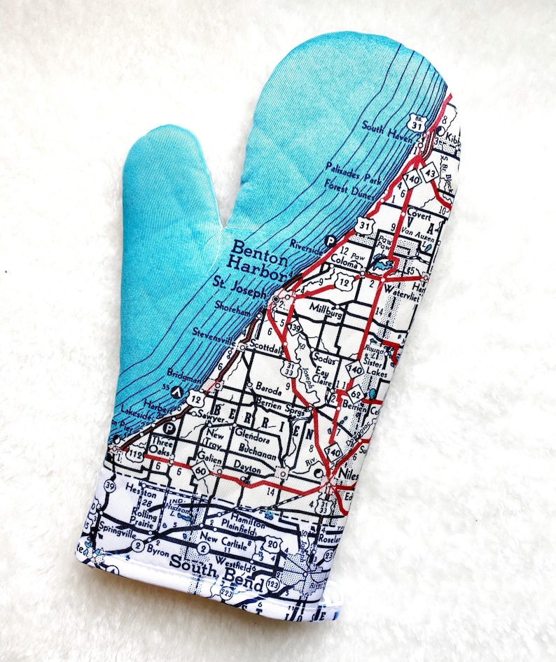 St Joseph Michigan Map Oven Mitt Lake Michigan Gift Benton Harbor Oven Mitt Kitchen Gift